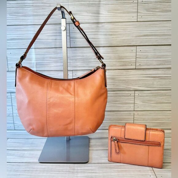 07-Coach 43723 Kristin Top Handle Peach Leather Shoulder Bag and Wallet Set - Picture 2 of 12